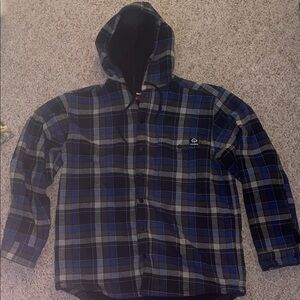 Wolverine Blue and Black Plaid Hooded Shirt Jacket